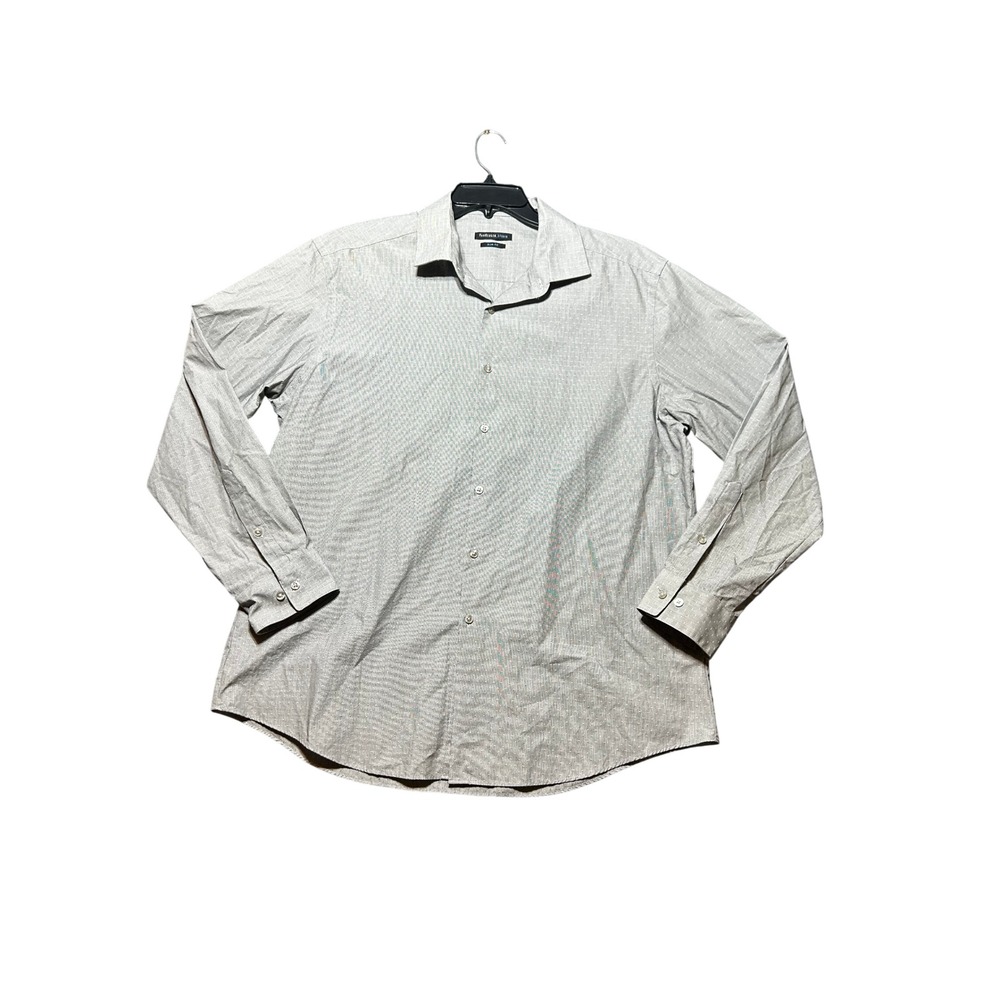 Van Heusen Studio Button Up Mens 17-17.5 Grey Excellent Dotted‎ Slim Fit